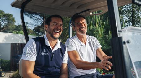 Friends Enjoying Golf Buggy Ride at Camiral Resort Girona