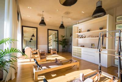 Modern bright pilates studio at the Camiral 5* wellness spa in Girona