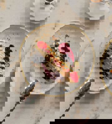 Gourmet Dessert with Fresh Berries and Espresso on Marble Table