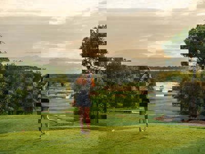 Golfer on Hole 13 at Camiral Stadium Course Girona Spain