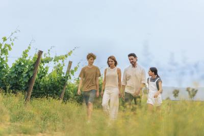 Family Resort Activities - Family Walking Through Vineyards