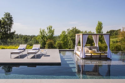 Luxury Poolside Cabana and Sun Loungers at Hotel Camiral Resort in Girona