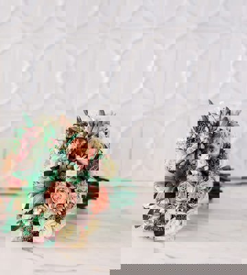 Peach and Cream Rose Bridal Bouquet at Camiral Wedding in spain