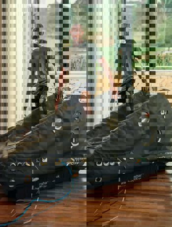 Man steps into Oxygen chamber at luxury wellness spa at Camiral in Girona