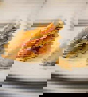 Layered Peach Mille Feuille Dessert With Vanilla Ice Cream In Elegant Fine Dining Restaurant