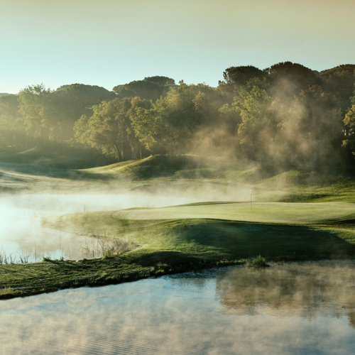 Misty Sunrise Over Championship Golf Course at PGA Catalunya Resort Girona