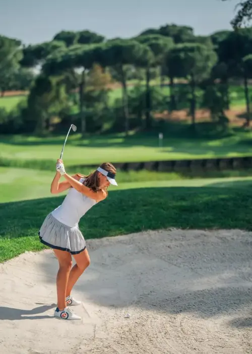 Golfer Playing from Bunker on Camiral Tour Course Hole 3 in Girona